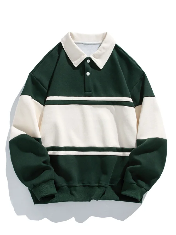 Relax Fit Color Block Patchwork Polo Sweatshirt