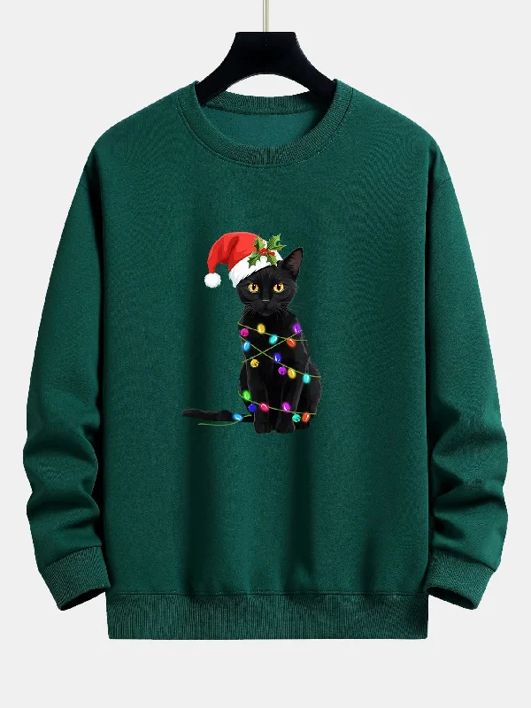 Christmas Lights Cat Print Relax Fit Sweatshirt