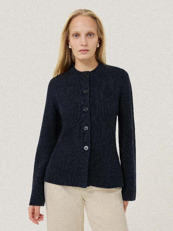 Cotton Blend Knit Cardigan | Navy