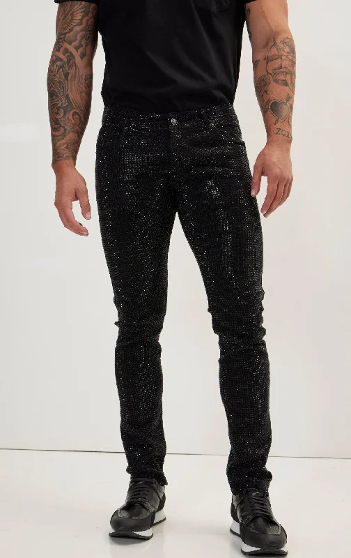 Crystal Embellished Straight-Leg Jeans - Black