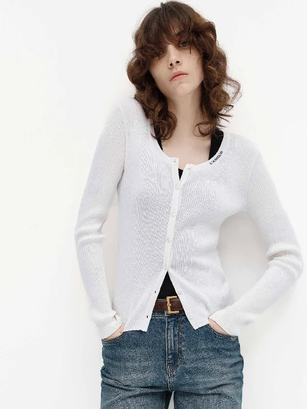 Letter Collar Wool Cardigan