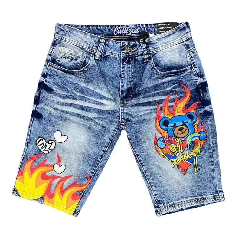 Civilized Self Love Bear Denim Short - CV1167MDBLUE