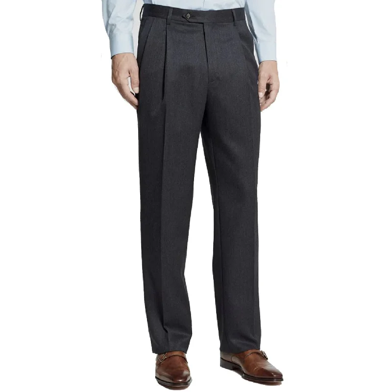 Super 100s Worsted Wool Gabardine Trouser in Charcoal (Milan Double Reverse Pleat - Regular & Long Rise) by Berle