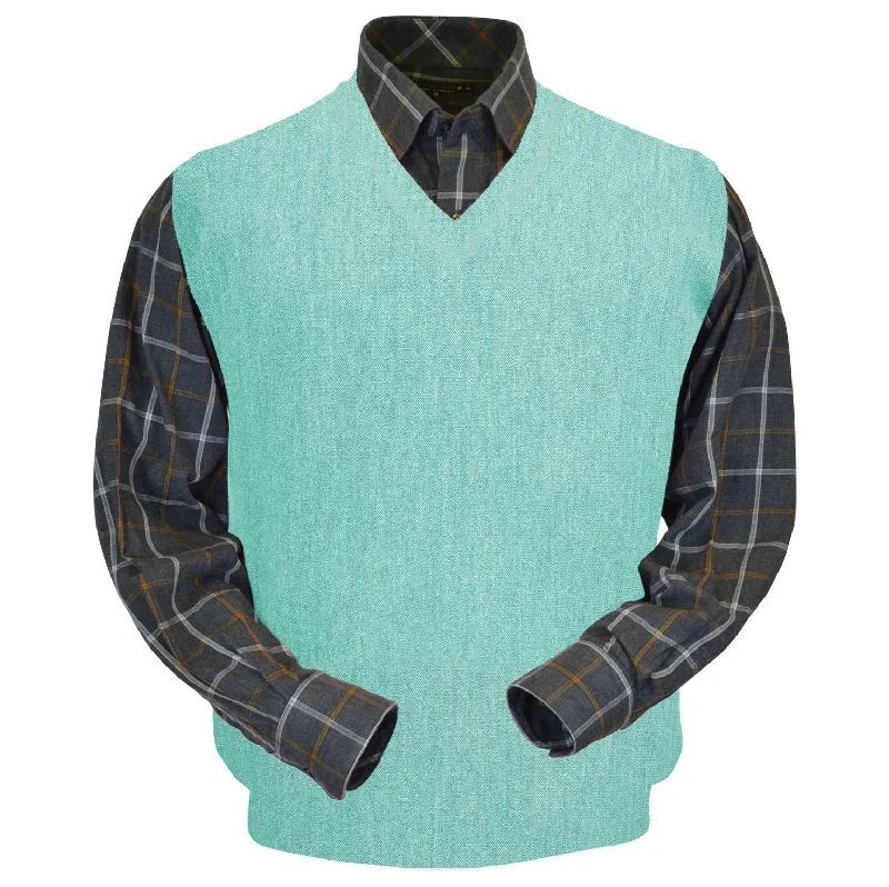 Baby Alpaca 'Links Stitch' V-Neck Sweater Vest in Aqua Heather by Peru Unlimited