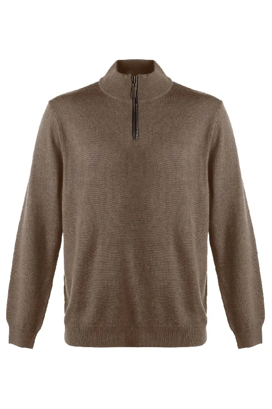 Extra Fine 'Zegna Baruffa' Merino Wool Quarter-Zip Sweater in Mushroom by Viyella