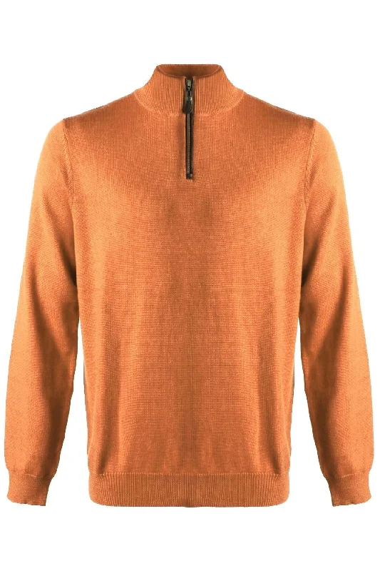 Extra Fine 'Zegna Baruffa' Merino Wool Quarter-Zip Sweater in Orange by Viyella