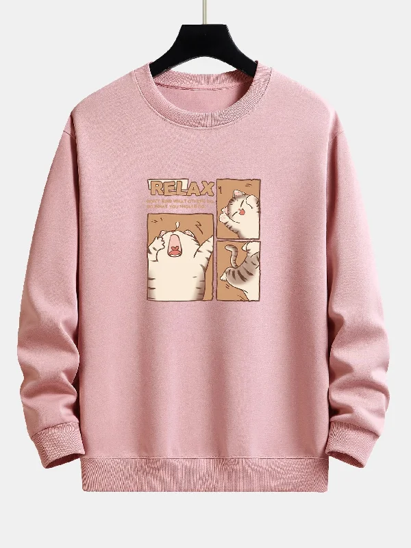 Carton Cat Print Relax Fit Sweatshirt