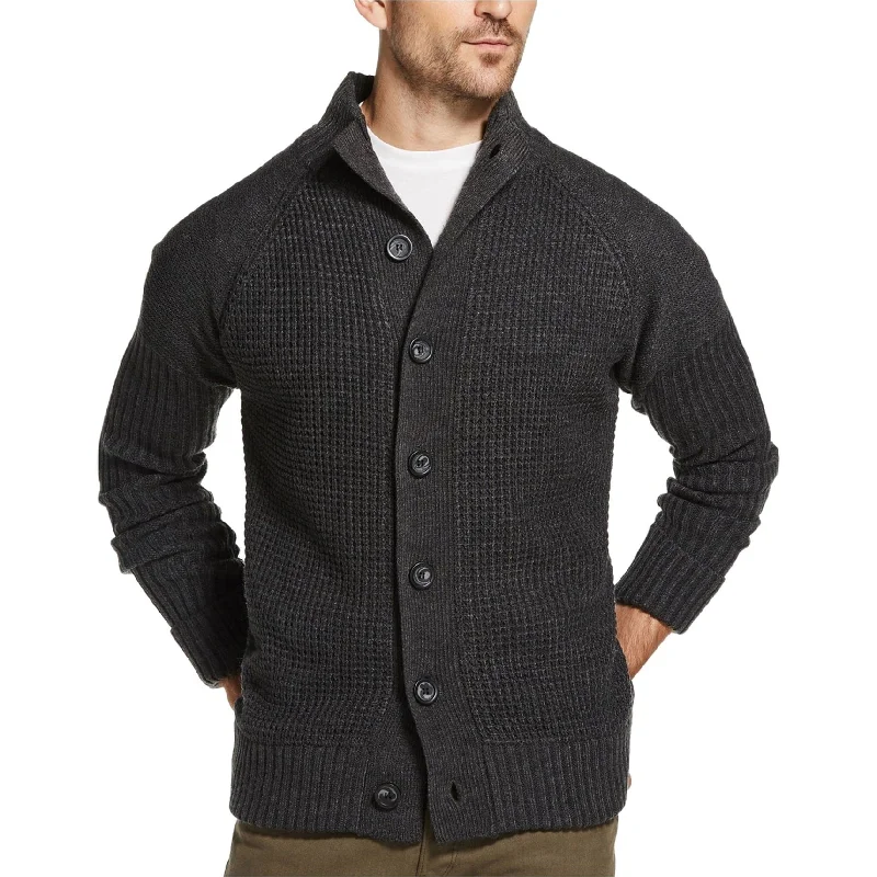 Weatherproof Mens Waffle-Stitch Cardigan Sweater, Grey, Small