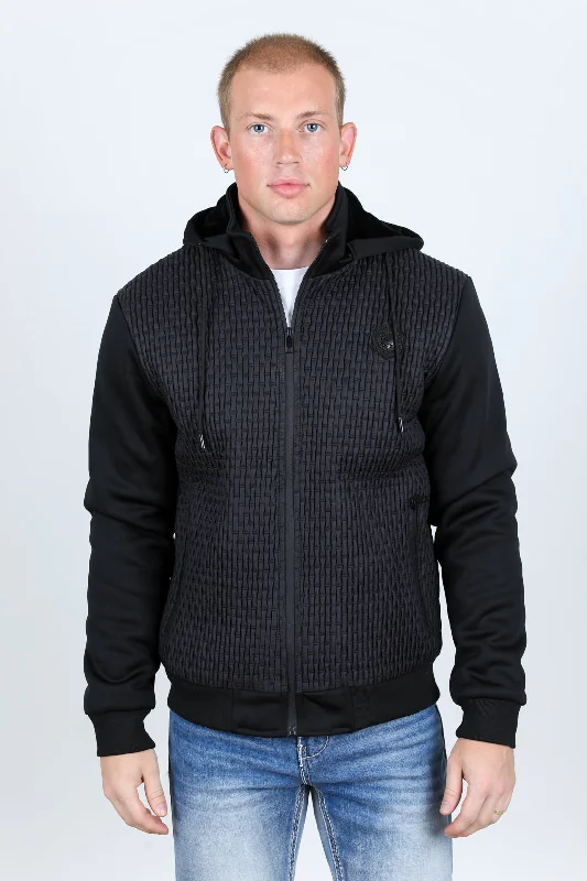 Mens Fur Lined Quilted Hooded Jacket - Black