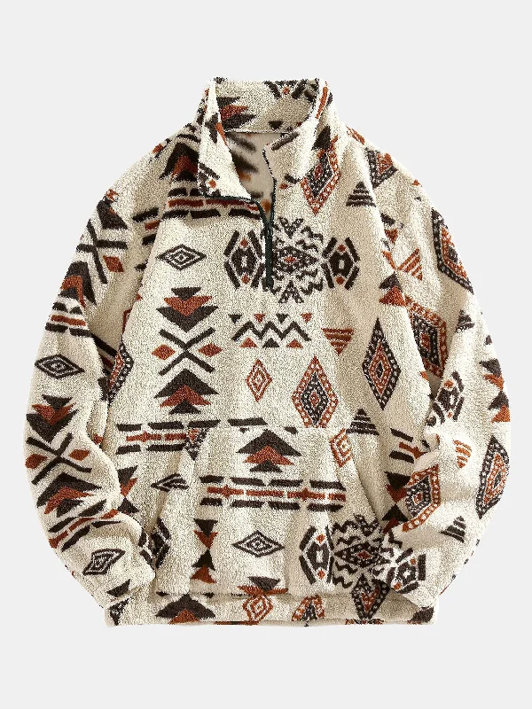 Quarter Zip Aztec Print Teddy Sweatshirt