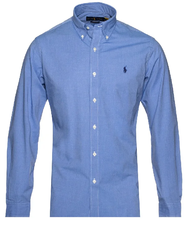 Plain Blue Button-Down Shirt Blue