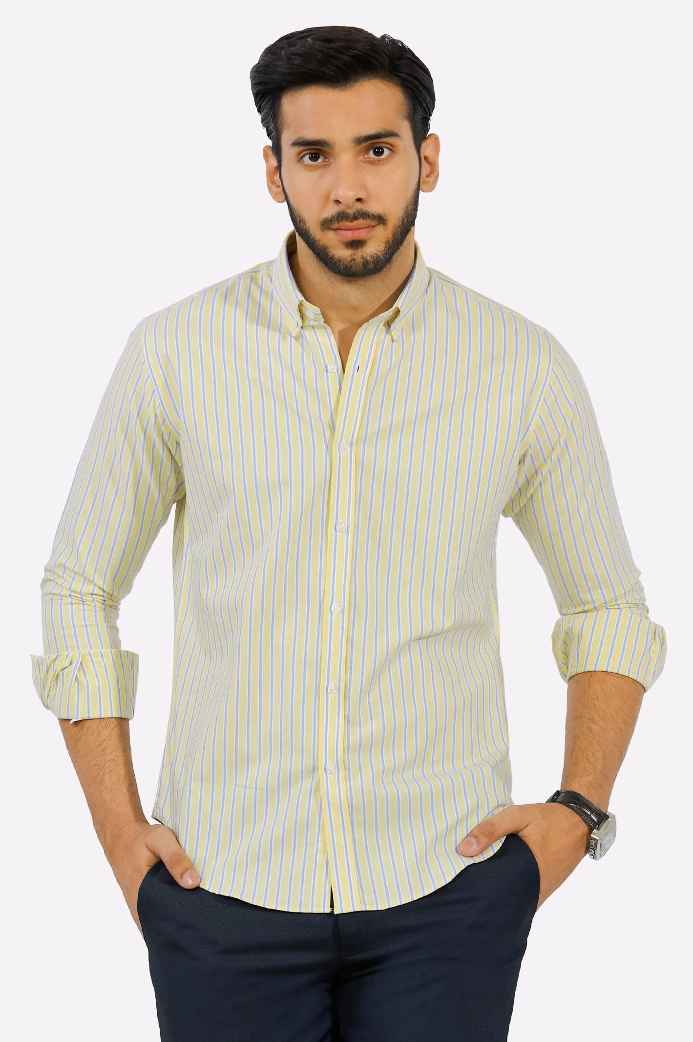 Yellow Pinstripe Casual Shirt