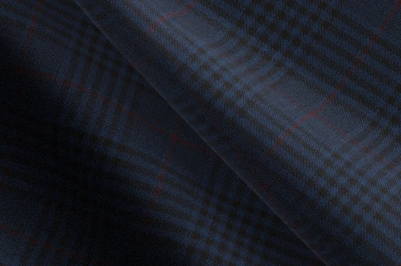 Made to Measure Bright Blue Block Glen Plaid With Red Windowpane Trouser