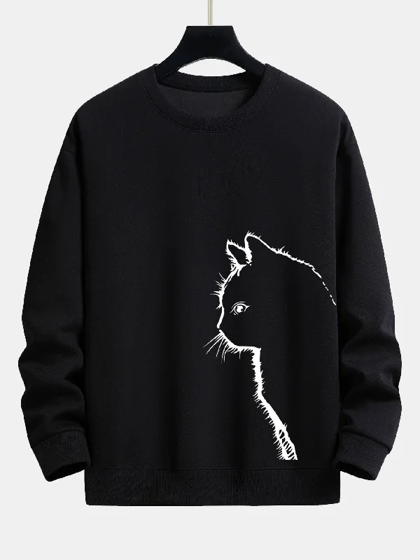 Cat Silhouette Print Relax Fit Sweatshirt