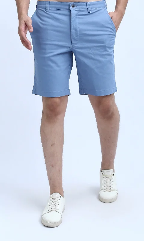 O199229 Casual Basic Light Blue Plain Short