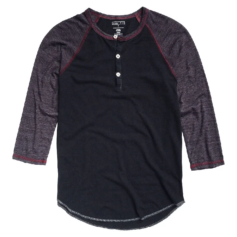 Burgundy & Navy Blue Contrast 3/4 Raglan Sleeve Tri-Blend Henley Shirt (XL Available)