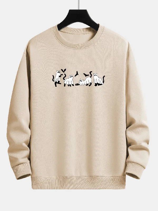 Black Cat Ghost Print Relax Fit Sweatshirt