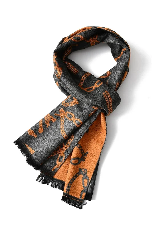 Reversible Chain Print Scarf - Charcoal/Orange