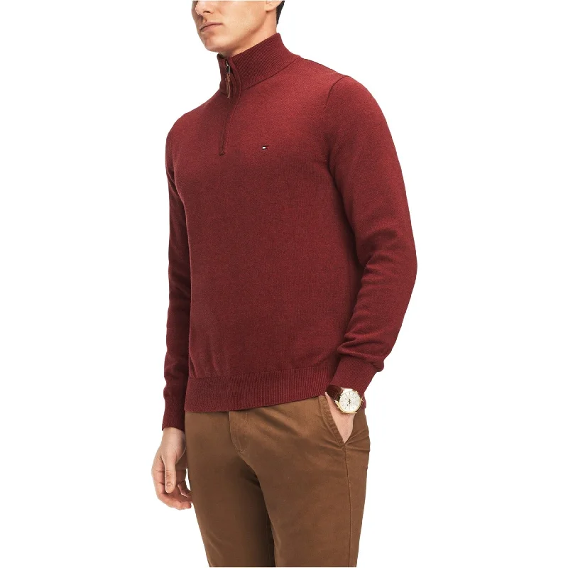 Tommy Hilfiger Mens Quarter Zip Cardigan Sweater, Red, X-Small