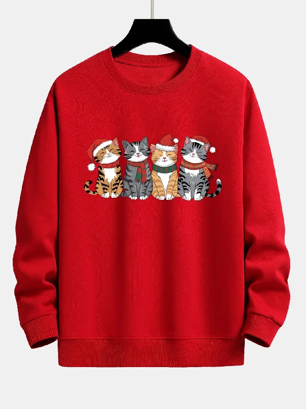 Four Christmas Kittens Print Relax Fit Sweatshirt