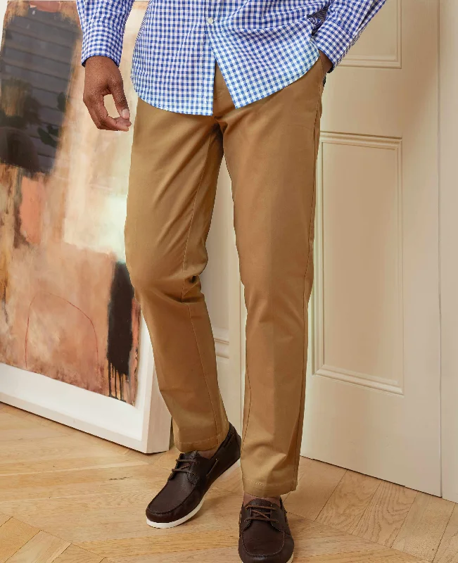 Cappuccino Brown Stretch Cotton Classic Fit Flat Front Chinos