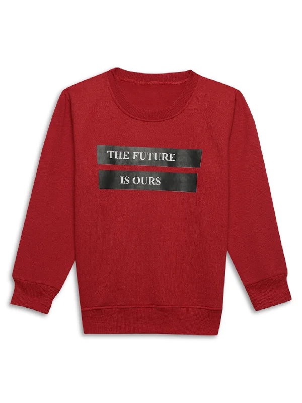 Vimal Jonney Maroon Printed Round Neck Cotton Fleece Sweatshirt for Kids