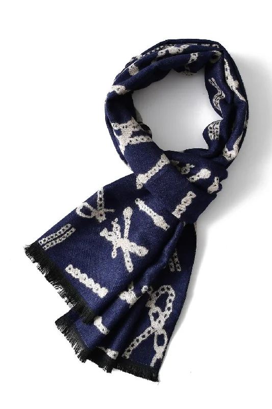 Reversible Chain Print Scarf - Navy Blue