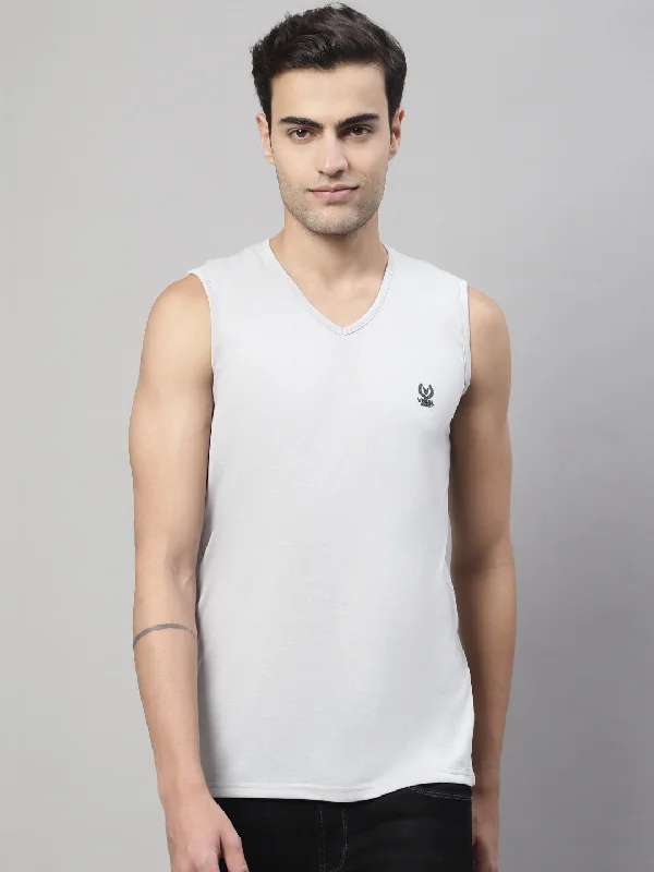 Vimal Jonney Regular Fit Cotton Solid Light Grey Gym Vest for Men