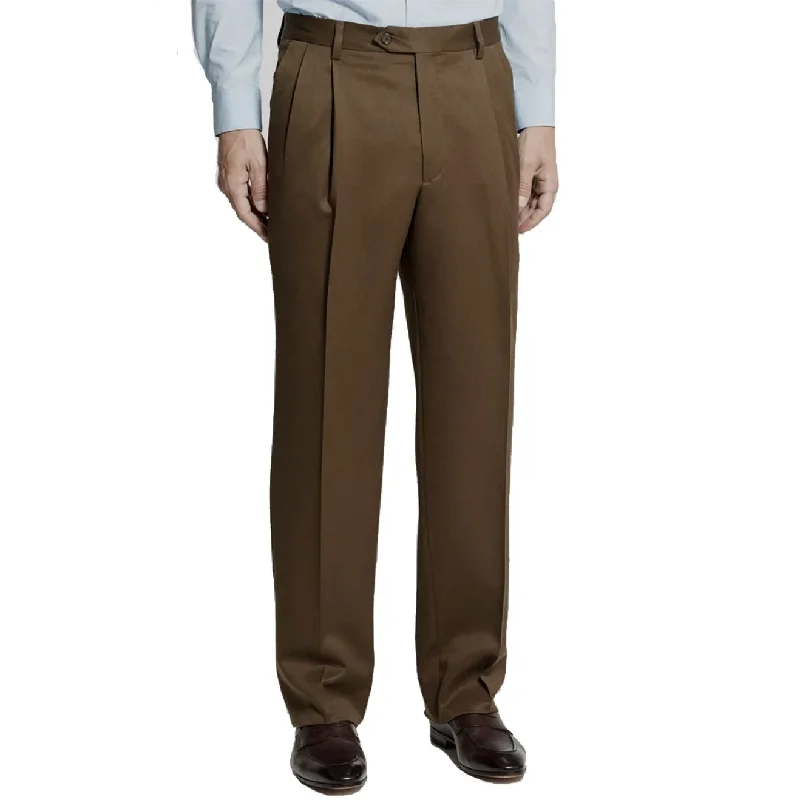 Super 100s Worsted Wool Gabardine Trouser in Tobacco (Milan Double Reverse Pleat - Regular & Long Rise) by Berle