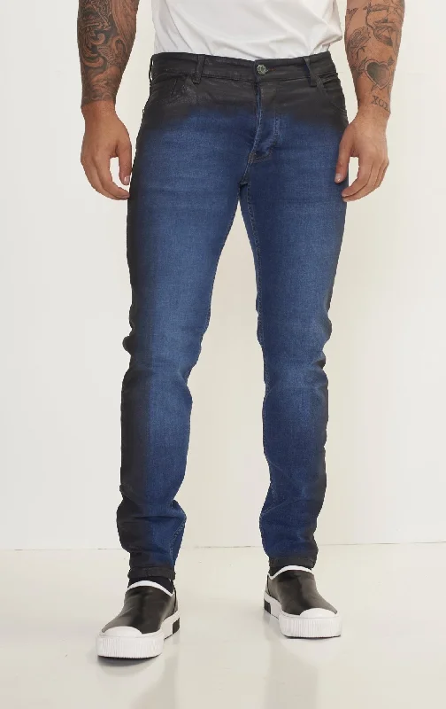 Side Waxed Tapered Jeans - Blue