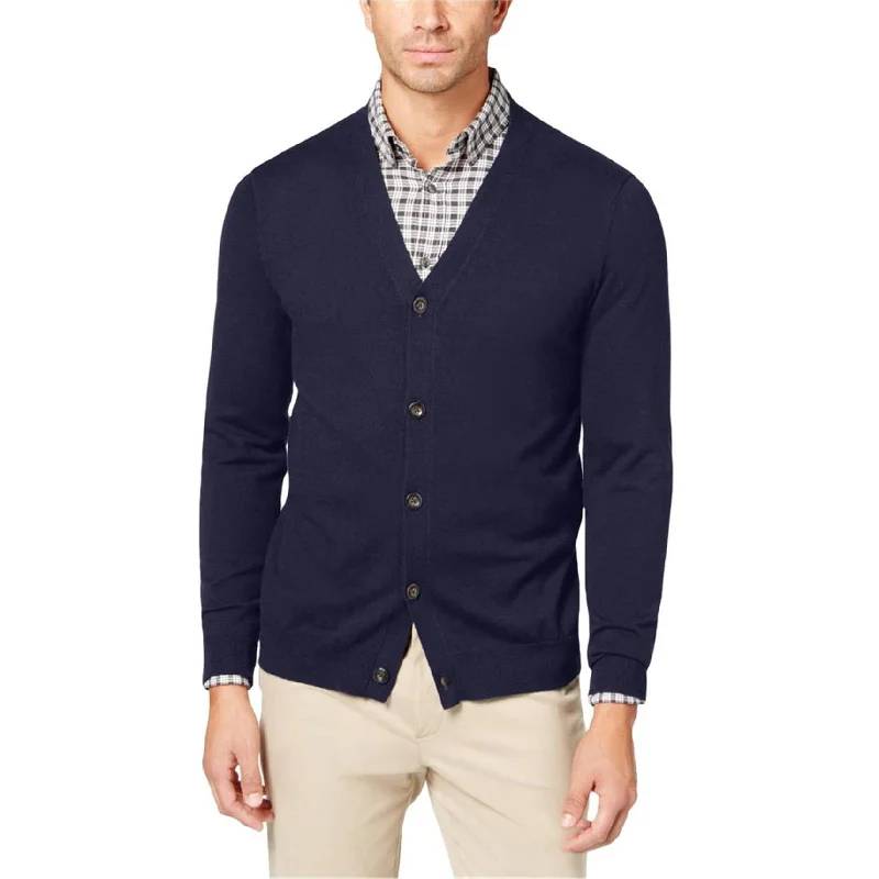 Club Room Mens 5 Button V Neck Cardigan Sweater, Blue, Large