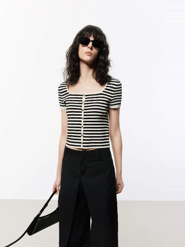 Square Collar Striped Top