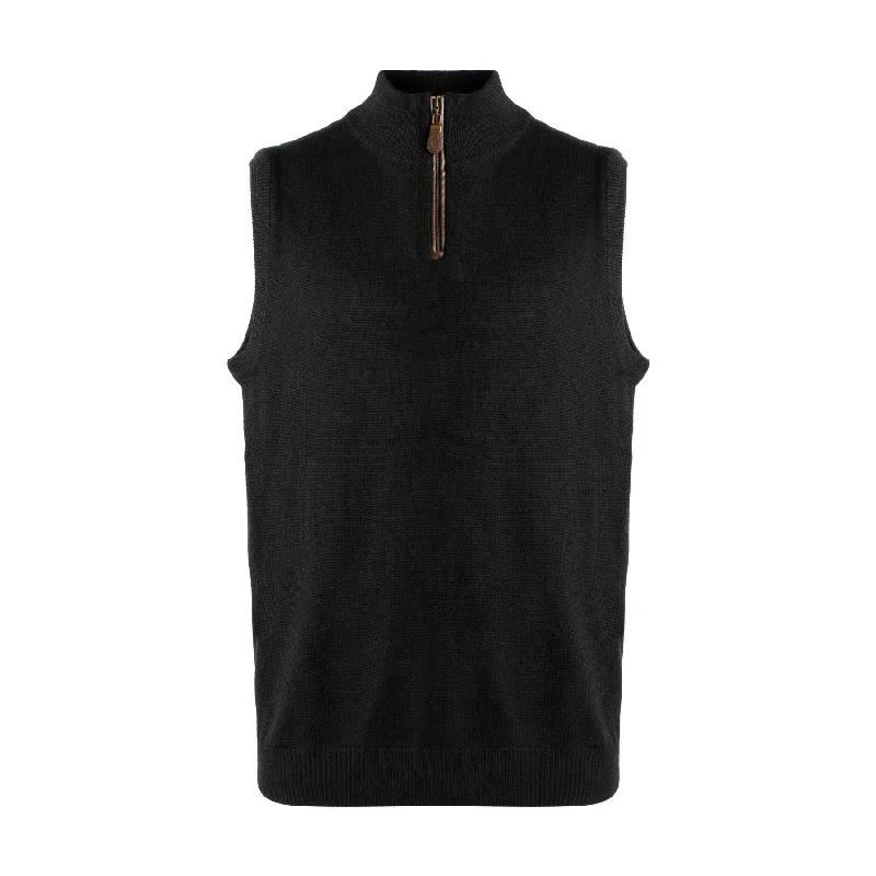 Extra Fine 'Zegna Baruffa' Merino Wool Quarter-Zip Sweater Vest in Black by Viyella