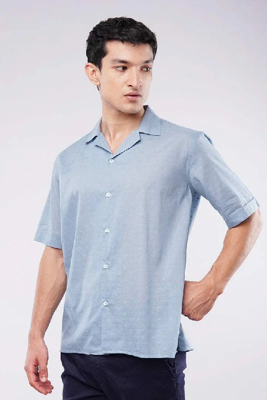 Textured Cuban Shirt - Sky Blue