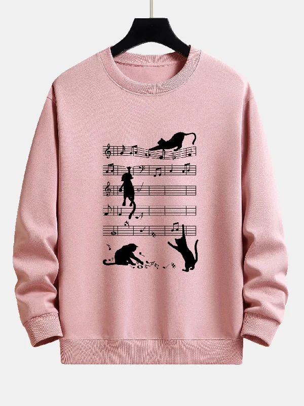 Sheet Music Cat Print Relax Fit Sweatshirt