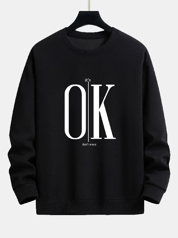 OK Slogan Print Relax Fit Sweatshirt