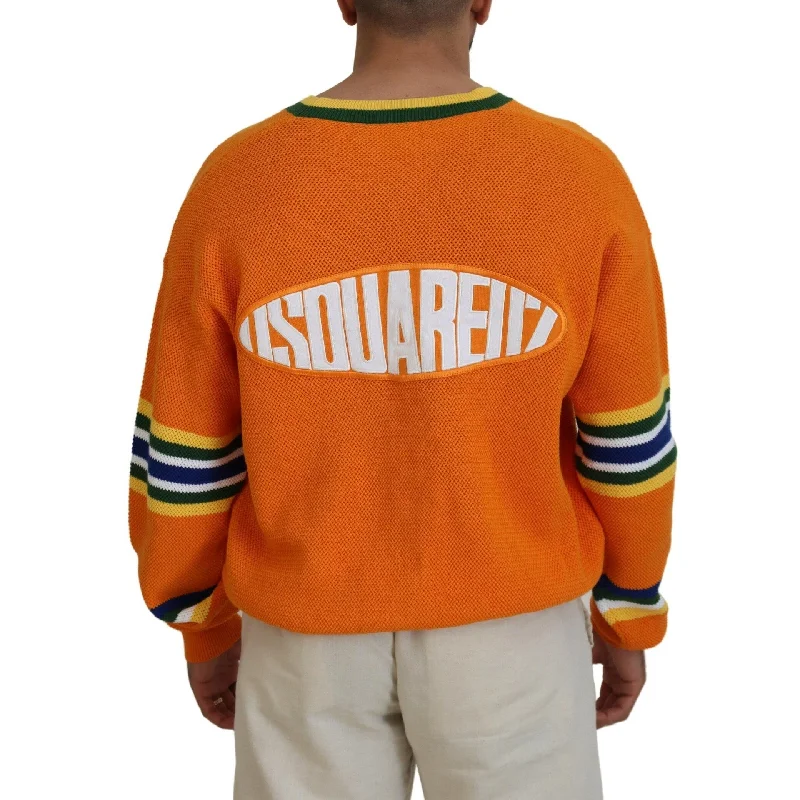 Dsquared² Orange Cotton Long Sleeves Men Cardigan Men's Sweater (Pre-Owned)