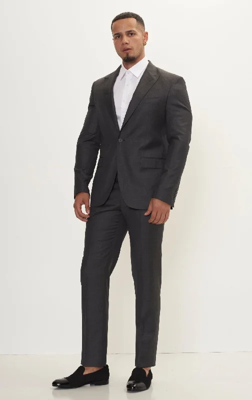 Super 180S Wool And Silk Single Breasted Suit - Slate Grey