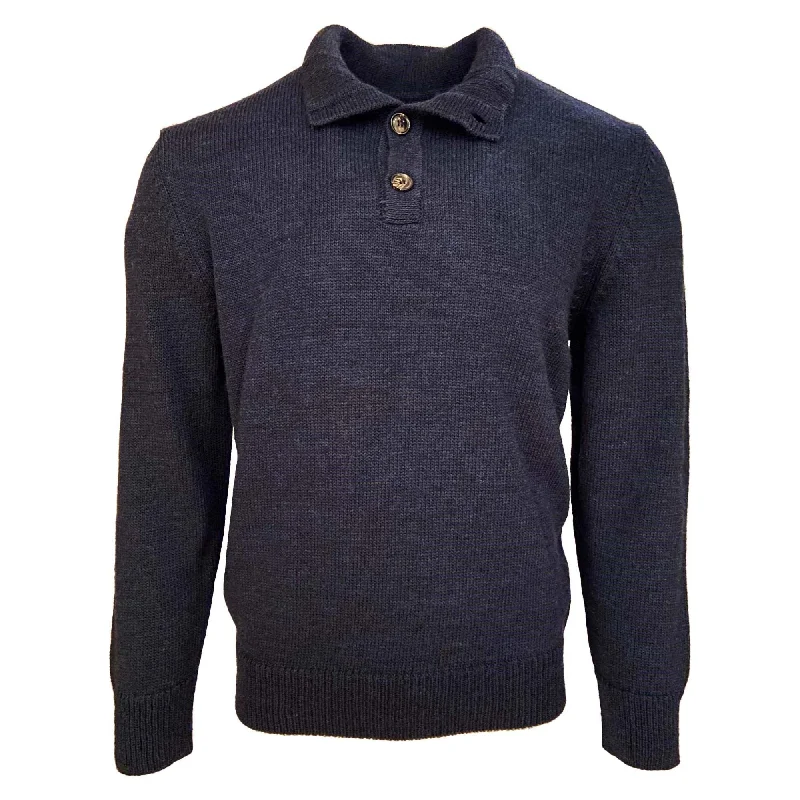 Wool/Alpaca Blend Button-Neck Sweater in Navy by Leo Chevalier