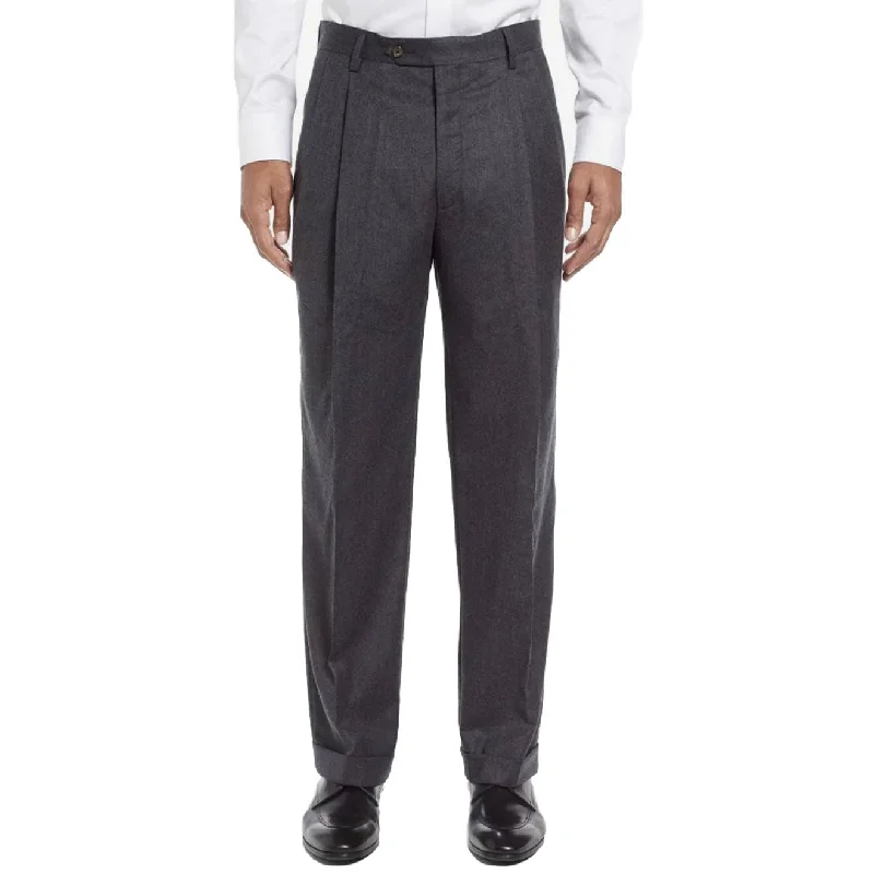 Super 100s Worsted Wool Flannel Trouser in Dark Grey Heather (Milan Double Reverse Pleat) by Berle