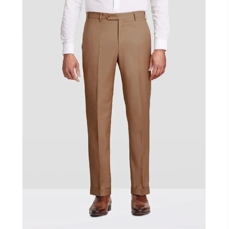 Devon Flat Front Stretch Wool Trouser in Dark Beige (Modern Full Fit) by Zanella