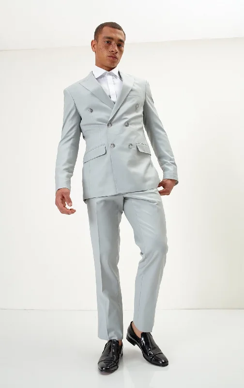 Super 120S Merino Wool Double Breasted Suit - Sage Tint Grey