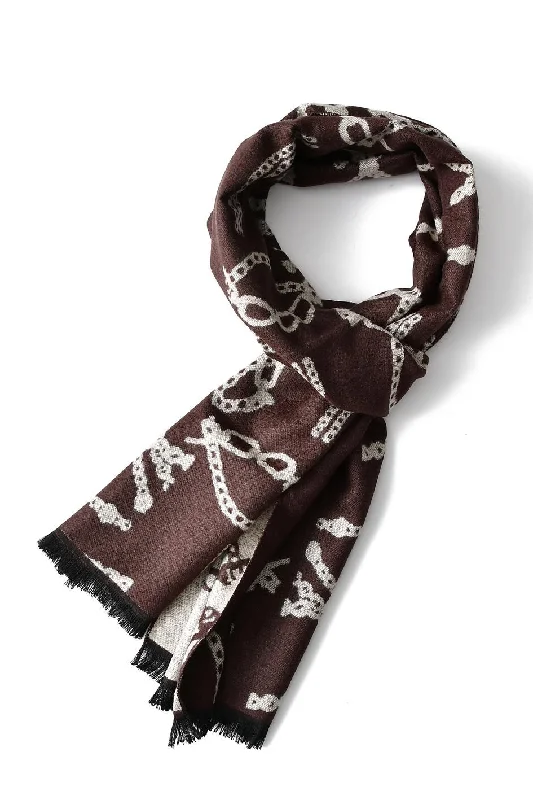 Reversible Chain Print Scarf - Brown