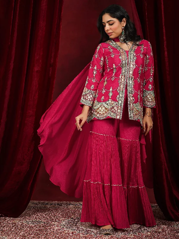 Libas Art Pink Embroidered Silk Blend Straight Suit With Dupatta