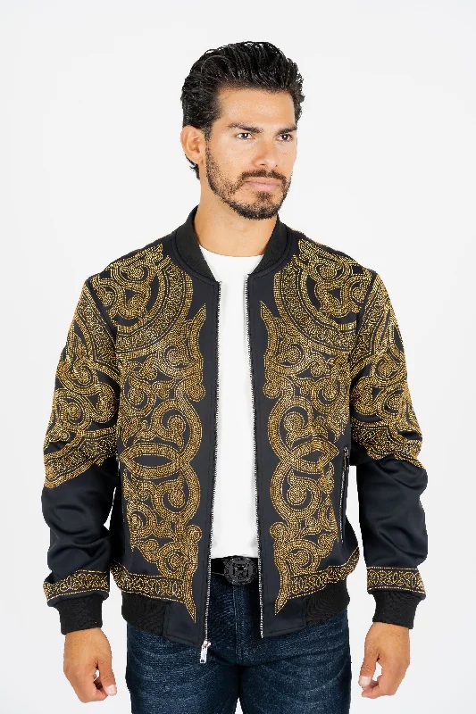 Men's Black Rhinestone Bomber Jacket