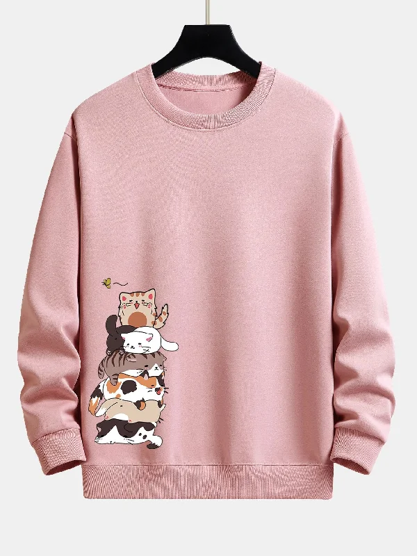 Cartoon Cat Print Relax Fit Sweatshirt