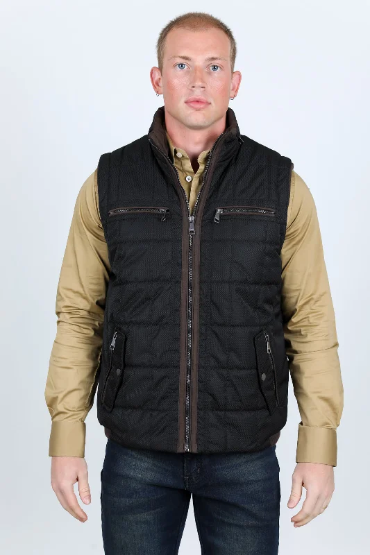 Men's Quilted Fur Lined Vest - Black