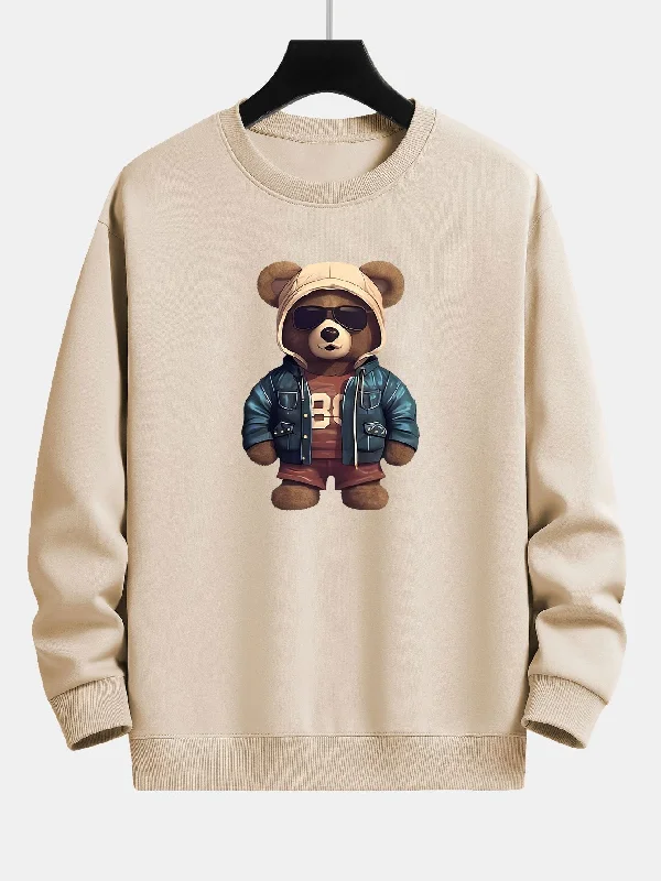 Bear In Leather Jacket Print Relax Fit Sweatshirt