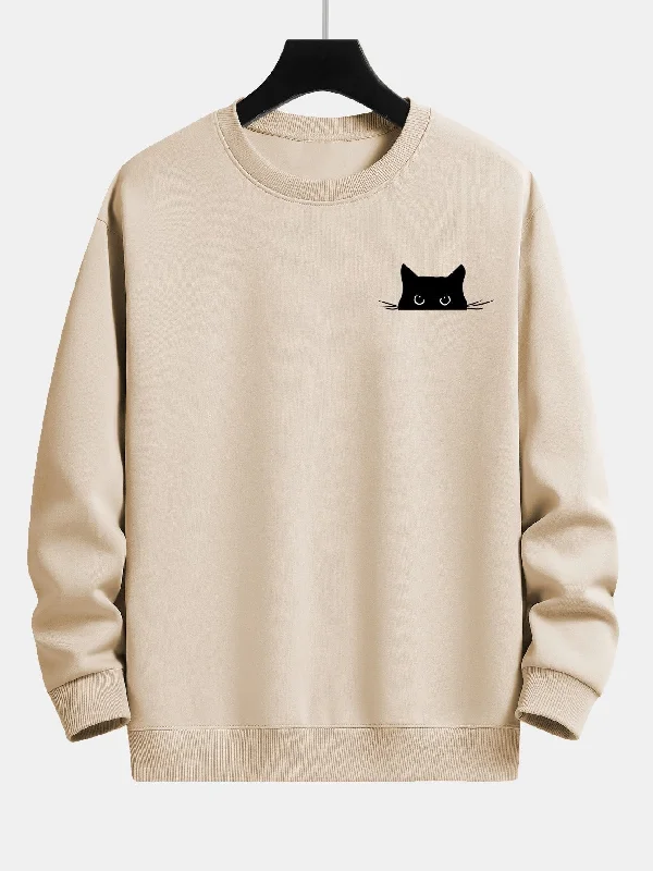 Black Cat Print Relax Fit Sweatshirt