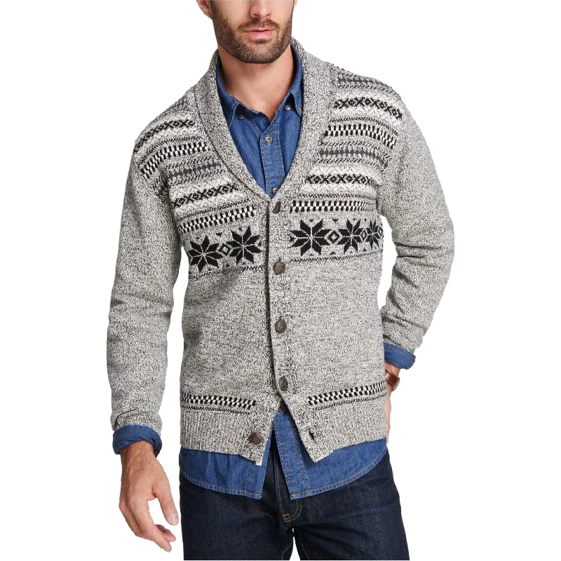 Weatherproof Mens Fair Isle Cardigan Sweater, Grey, Medium